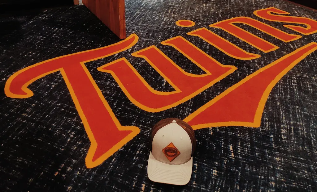 Target Field flooring work - Minnesota Twins logo